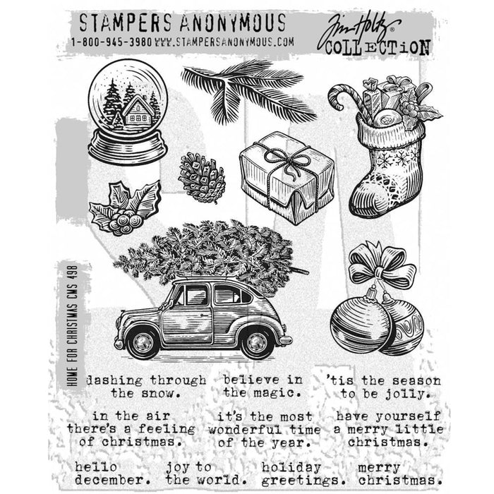 Tim Holtz - Cling Stamps 7"X8.5" - Home For Christmas. Available at Embellish Away located in Bowmanville Ontario Canada.