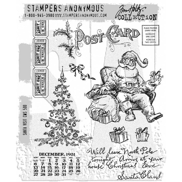Tim Holtz - Cling Stamps 7"X8.5" - Santa Visit. Available at Embellish Away located in Bowmanville Ontario Canada.