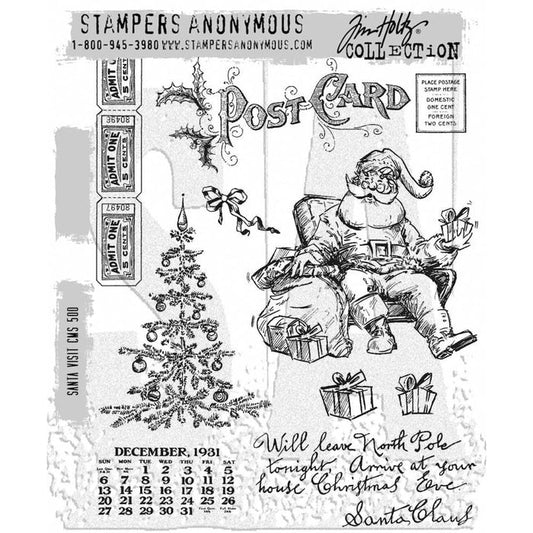 Tim Holtz - Cling Stamps 7"X8.5" - Santa Visit. Available at Embellish Away located in Bowmanville Ontario Canada.