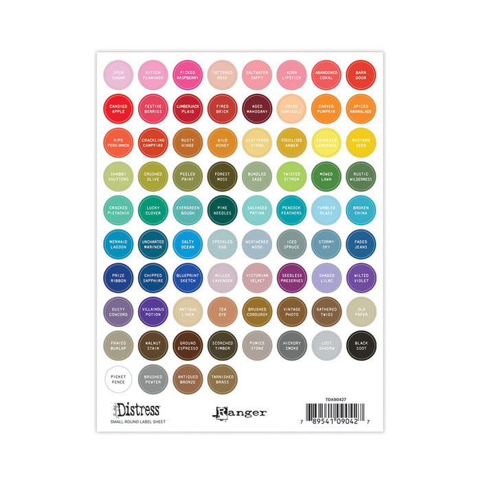 Tim Holtz - Distress Label Sheets - Small Round - White. Available at Embellish Away located in Bowmanville Ontario Canada.