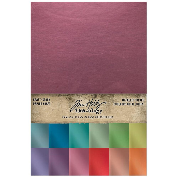 Tim Holtz - Idea-Ology - Kraft-Stock Stack Cardstock Pad 6"X9" - 24/Pkg - Metallic Colors. The ideal foundation for any paper craft is the paper itself. This variety of Tim Holtz Kraft Stock Stack Metallic Colors fits the bill with ease.  Available at Embellish Away located in Bowmanville Ontario Canada.