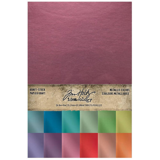 Tim Holtz - Idea-Ology - Kraft-Stock Stack Cardstock Pad 6"X9" - 24/Pkg - Metallic Colors. The ideal foundation for any paper craft is the paper itself. This variety of Tim Holtz Kraft Stock Stack Metallic Colors fits the bill with ease.  Available at Embellish Away located in Bowmanville Ontario Canada.