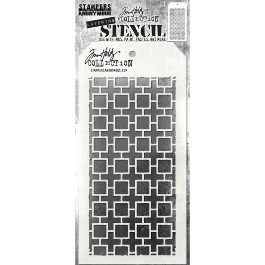 Tim Holtz - Layered Stencil - 4.125"X8.5" - Linked Square. Layering stencils are designed to add texture and imagery to your creativity. The simple tag shape makes it easy to organize and store the stencils in one place. Available at Embellish Away located in Bowmanville Ontario Canada.