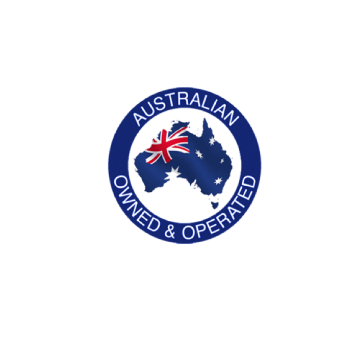 Australian owned and operated badge with map of Australia and national flag