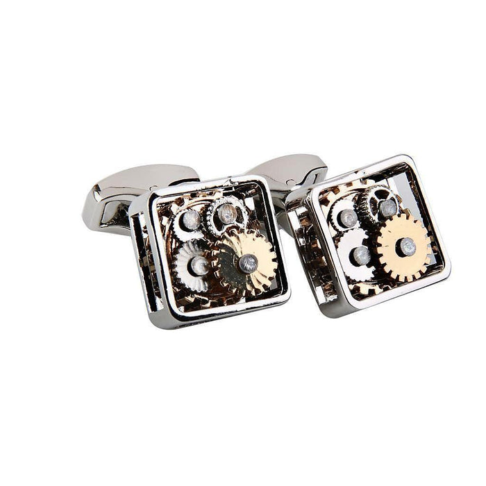 T.M.J mechanical cufflinks featuring steampunk gear cufflinks design with intricate gear details