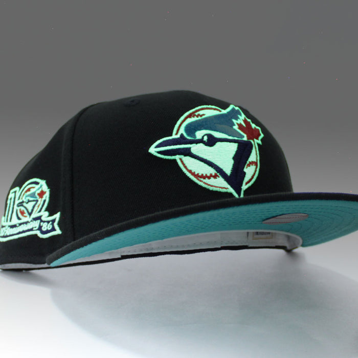 Toronto Blue Jays 10th Anniversary New Era 59Fifty Fitted Hat (Glow in the Dark Black Teal Under Brim)