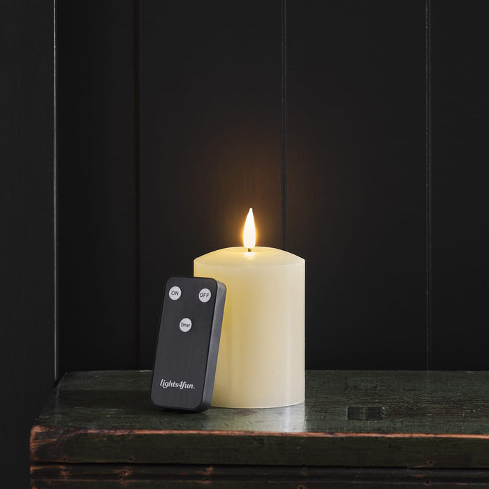 TruGlow® Ivory LED Pillar Candle 10cm With Remote Control