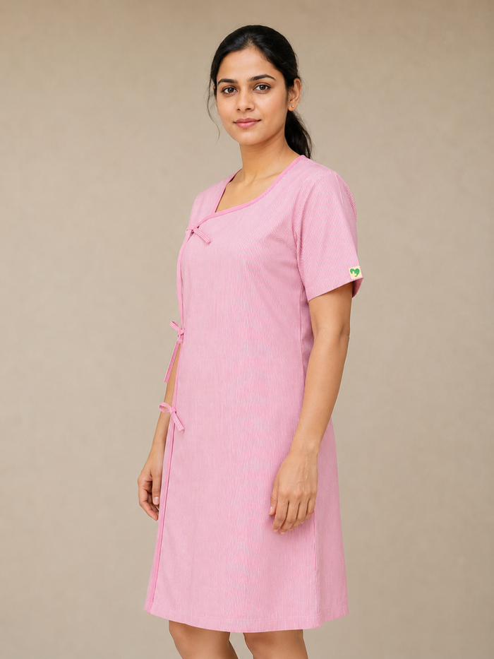 TSM PINK V NECK PATIENT DRESS FOR WOMEN