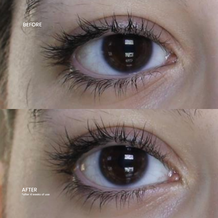 Natural eyelash growth results after 4 weeks using WOWBROW prostaglandin free lash serum before and after comparison