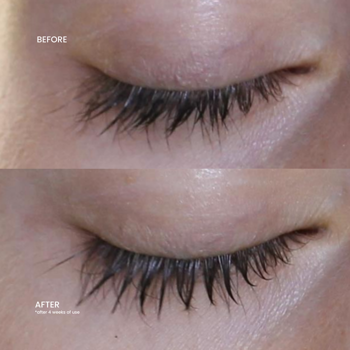 Close up eyelash growth before and after using WOWBROW lash serum for 4 weeks showing dramatic improvement