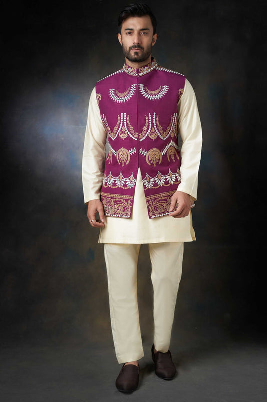 Tyrian Purple Handcrafted Embroidered Waistcoat