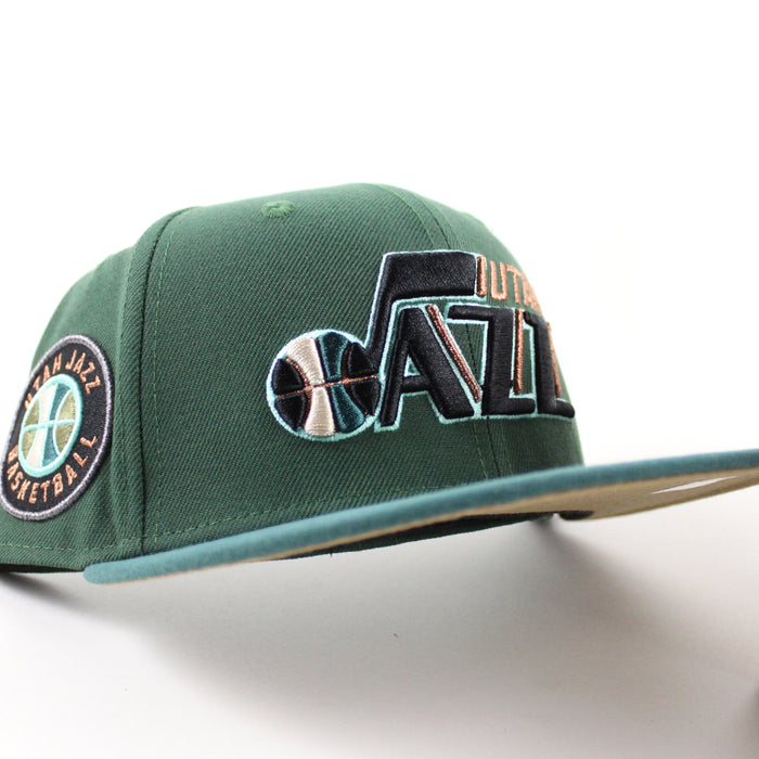 Utah Jazz NBA New Era 59Fifty Fitted Hat (Green Turquoise Khaki Under Brim)