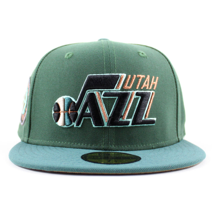 Utah Jazz NBA New Era 59Fifty Fitted Hat (Green Turquoise Khaki Under Brim)