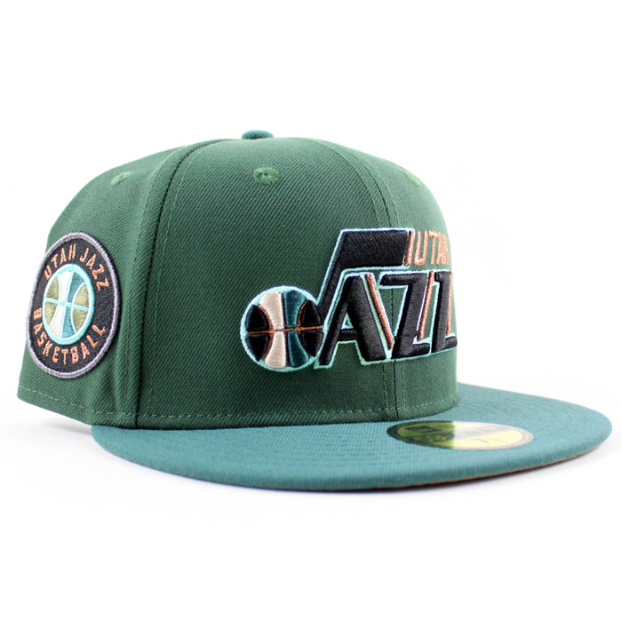 Utah Jazz NBA New Era 59Fifty Fitted Hat (Green Turquoise Khaki Under Brim)