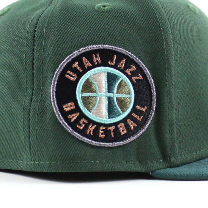 Utah Jazz NBA New Era 59Fifty Fitted Hat (Green Turquoise Khaki Under Brim)