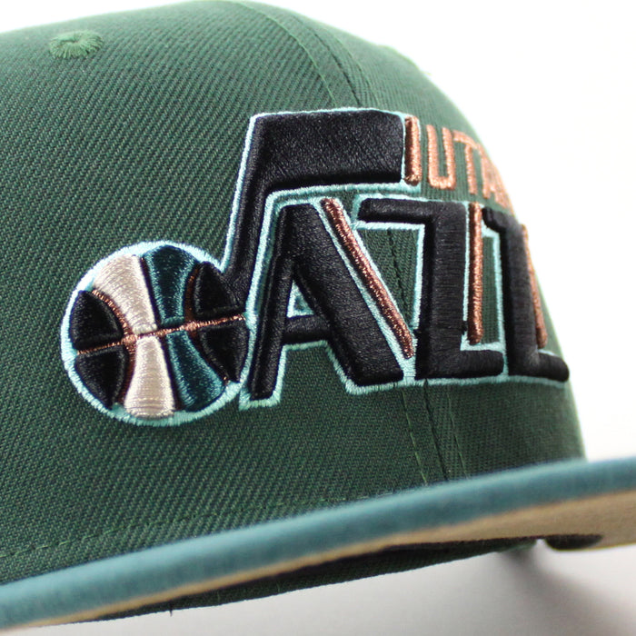 Utah Jazz NBA New Era 59Fifty Fitted Hat (Green Turquoise Khaki Under Brim)