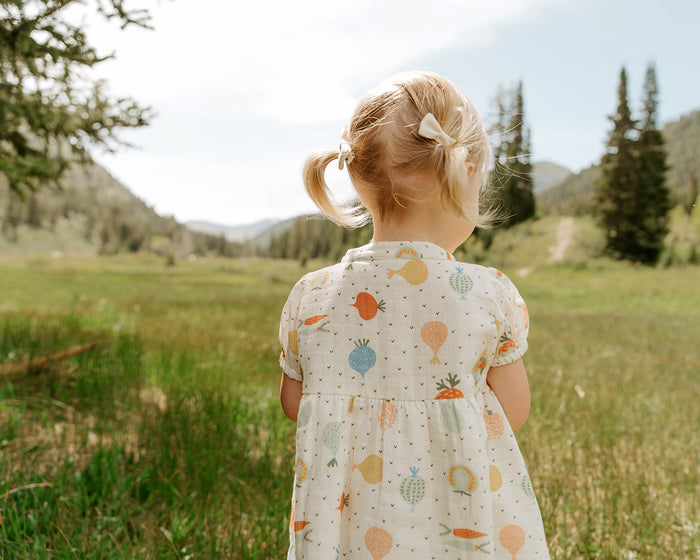 Veggie Puff Sleeve Dress + Bloomer (Organic Muslin) - Viverano