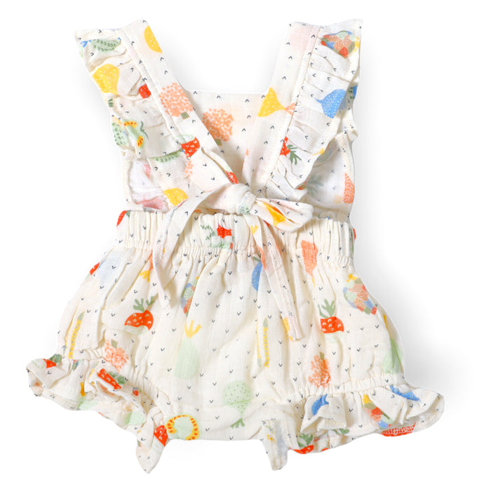 Veggie Salad Ruffled Tie Back Baby Romper (Organic Muslin)