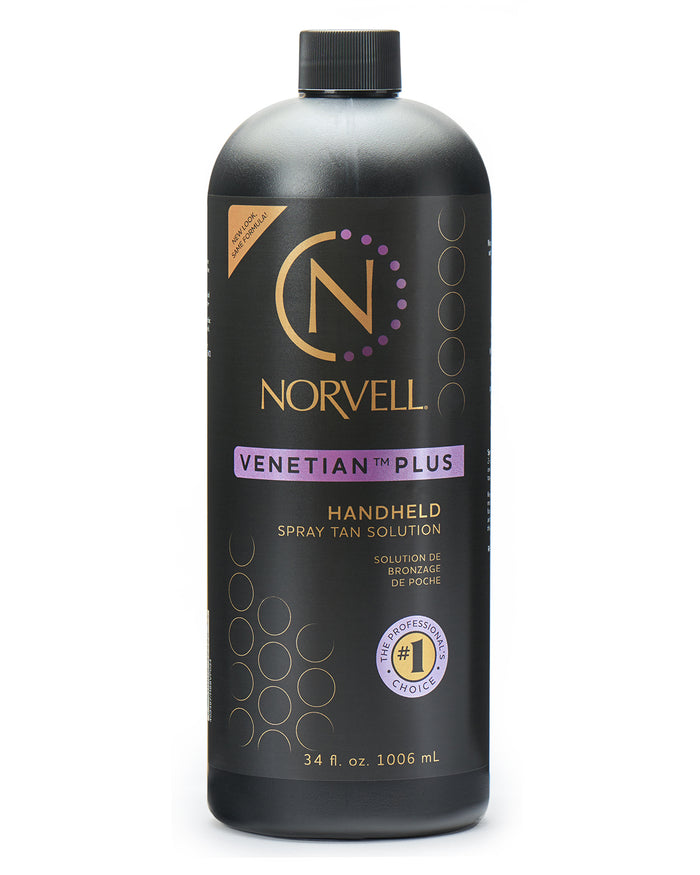 Front view of Norvell Venetian Plus, Professional Spray Tan Solution 34oz Bottle on a white background