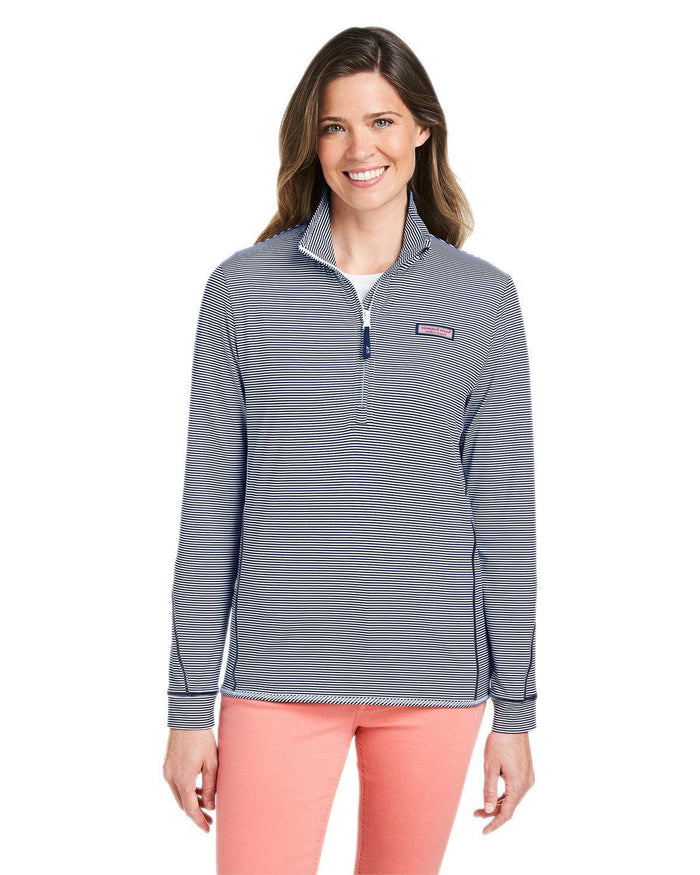 Vineyard Vines Ladies Microstripe Sankaty Half-Zip Pullover-Knits and Layering-Vineyard Vines-Deep Bay-XS-Thread Logic