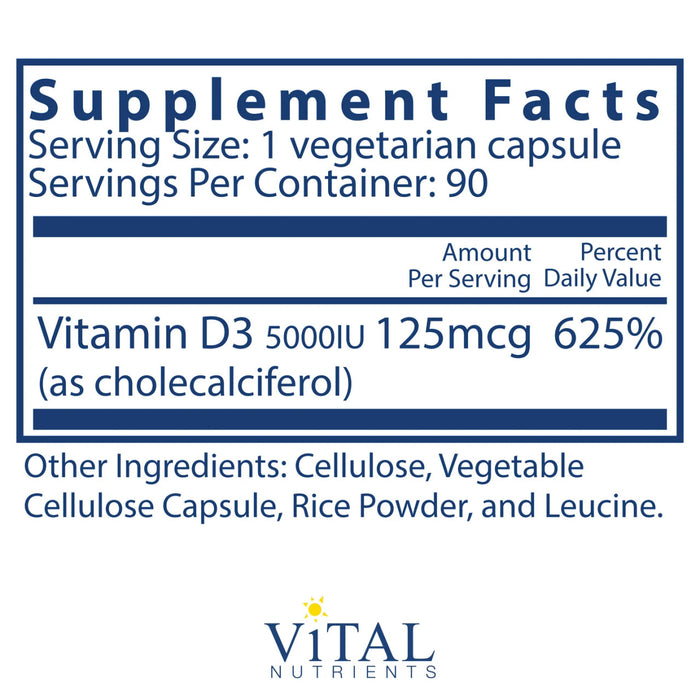 Vitamin D 5000IU by Vital Nutrients Label