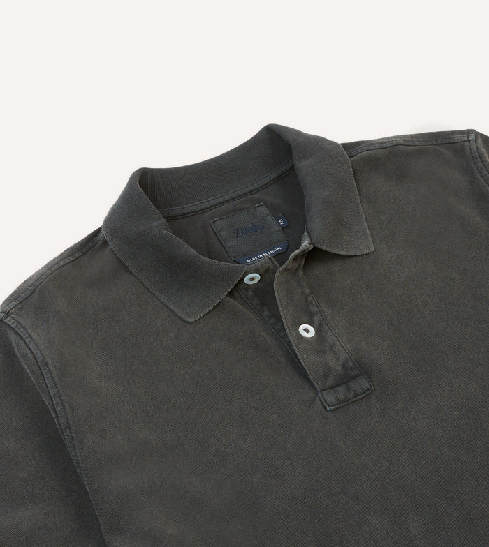 Washed Black Piqué Cotton Polo Shirt