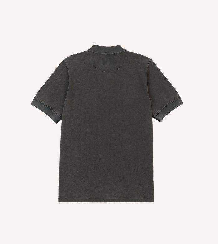 Washed Black Piqué Cotton Polo Shirt