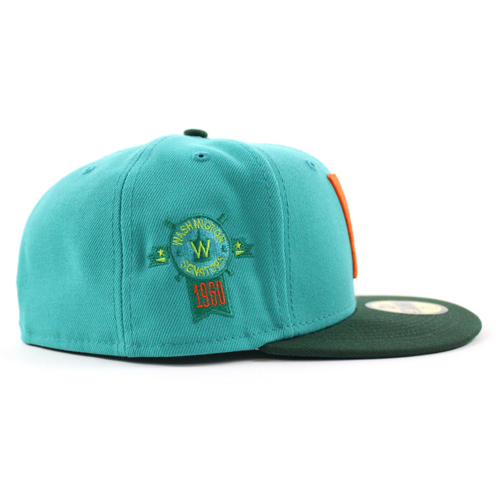 Washington Senators 1960 Season Anniversary New Era 59FIFTY Fitted Hat (Teal Dark Green Aqua Under Brim)