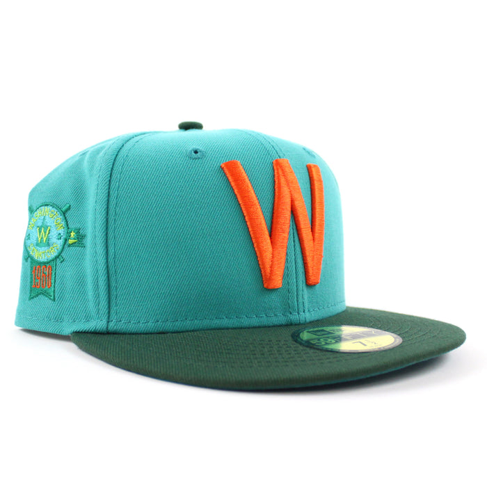 Washington Senators 1960 Season Anniversary New Era 59FIFTY Fitted Hat (Teal Dark Green Aqua Under Brim)