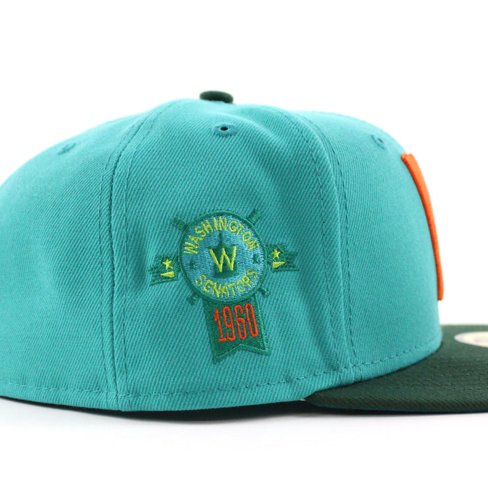 Washington Senators 1960 Season Anniversary New Era 59FIFTY Fitted Hat (Teal Dark Green Aqua Under Brim)