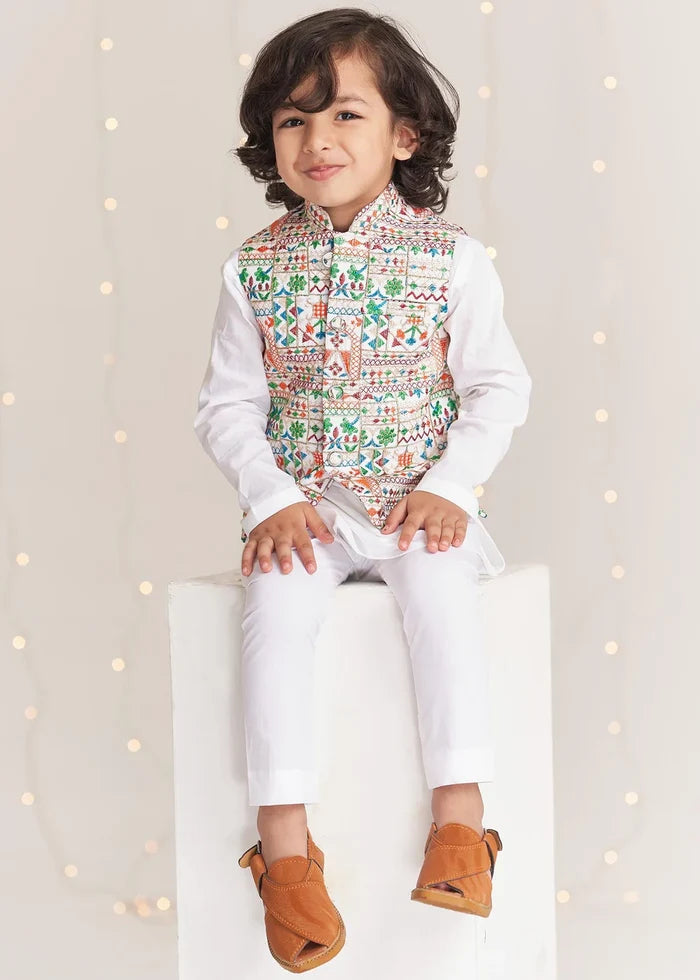 White Colorful Waistcoat