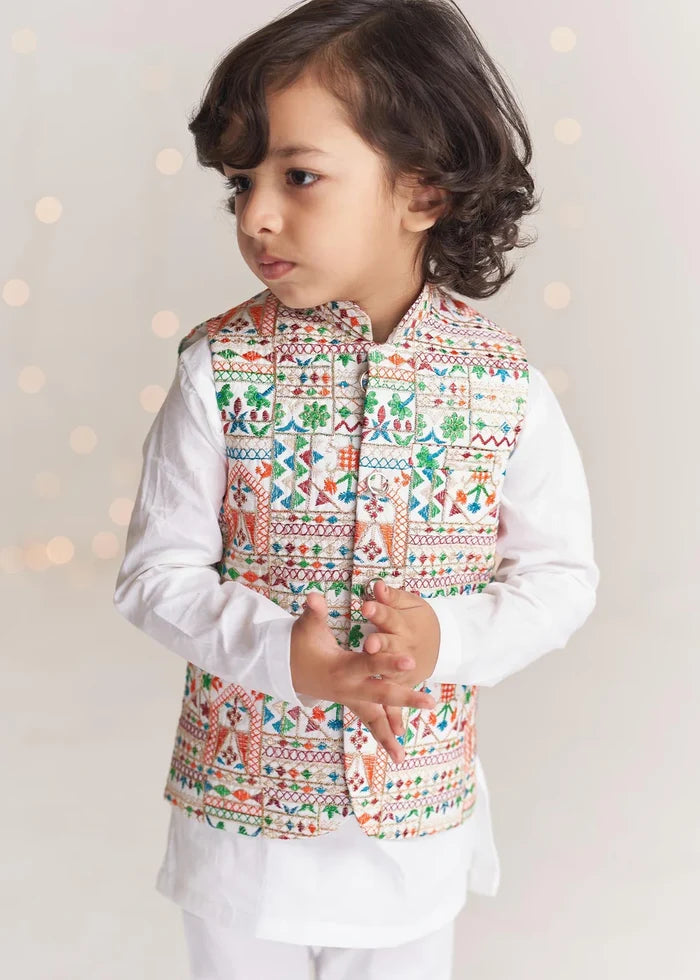 White Colorful Waistcoat