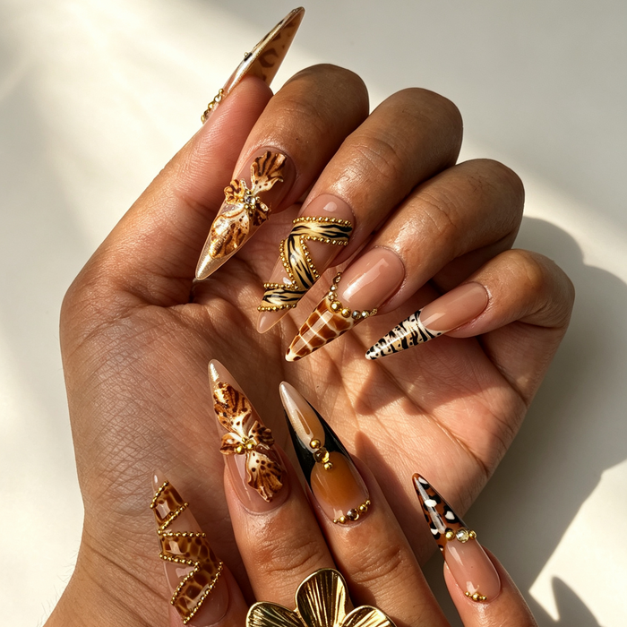 Chic wild animal print Wild Leopard press on nails dating gathering manicure