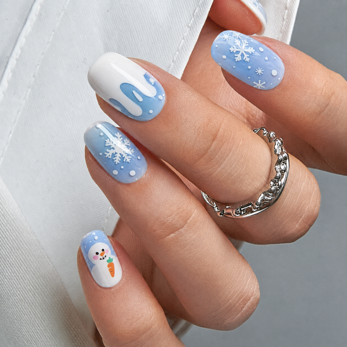 Winter Blue Snowman Snowflake Gel Nail Stickers