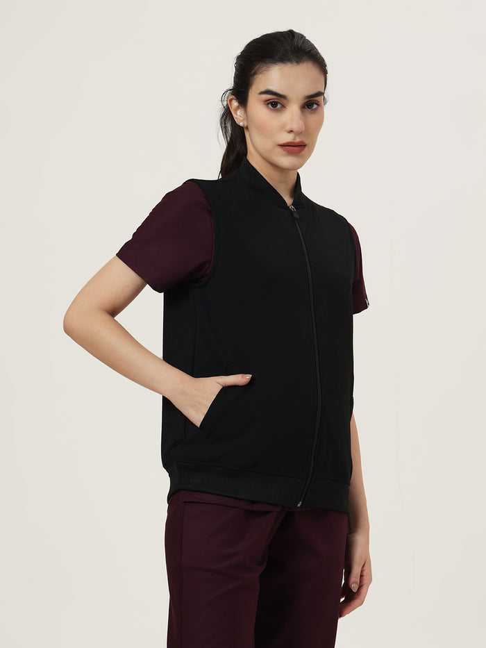 Women Black Sleeve-less Jacket