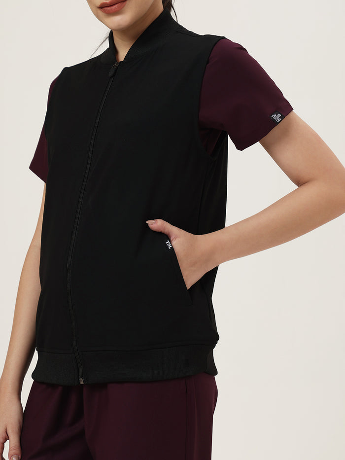Women Black Sleeve-less Jacket