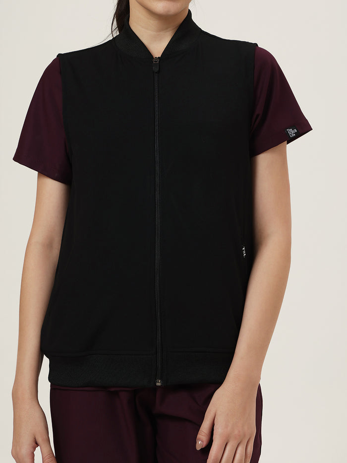 Women Black Sleeve-less Jacket