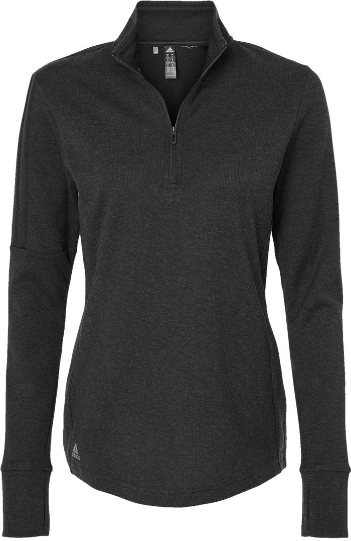 Adidas Ladies 3-Stripes Quarter-Zip Sweater-Apparel-Adidas-Black Melange-S-Thread Logic