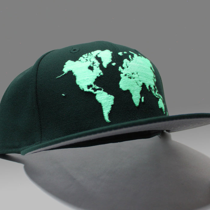 World Wide New Era Fitted Hat (Glow in the Dark Logo Green Gray Under Brim)