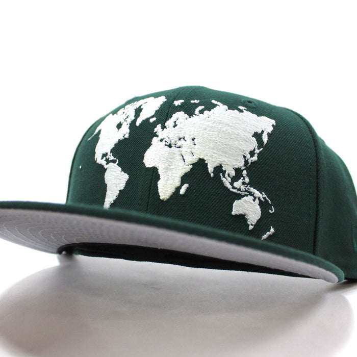 World Wide New Era Fitted Hat (Glow in the Dark Logo Green Gray Under Brim)