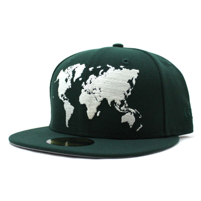World Wide New Era Fitted Hat (Glow in the Dark Logo Green Gray Under Brim)