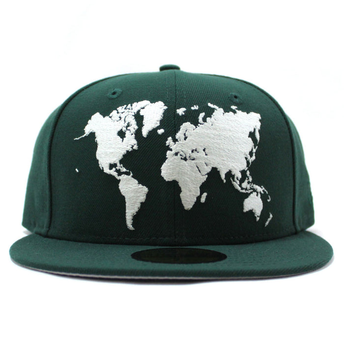World Wide New Era Fitted Hat (Glow in the Dark Logo Green Gray Under Brim)